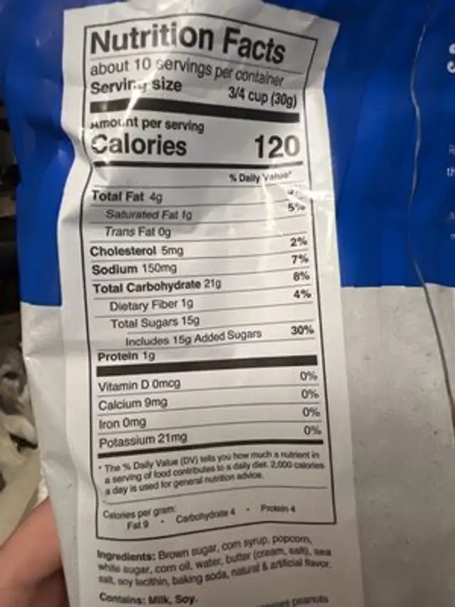 Popcorn nutrition facts table