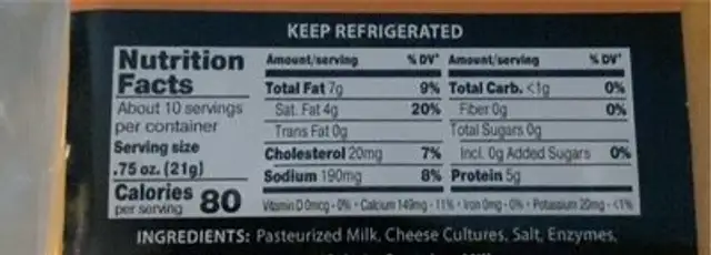 Mild cheddar cheese nutrition facts table