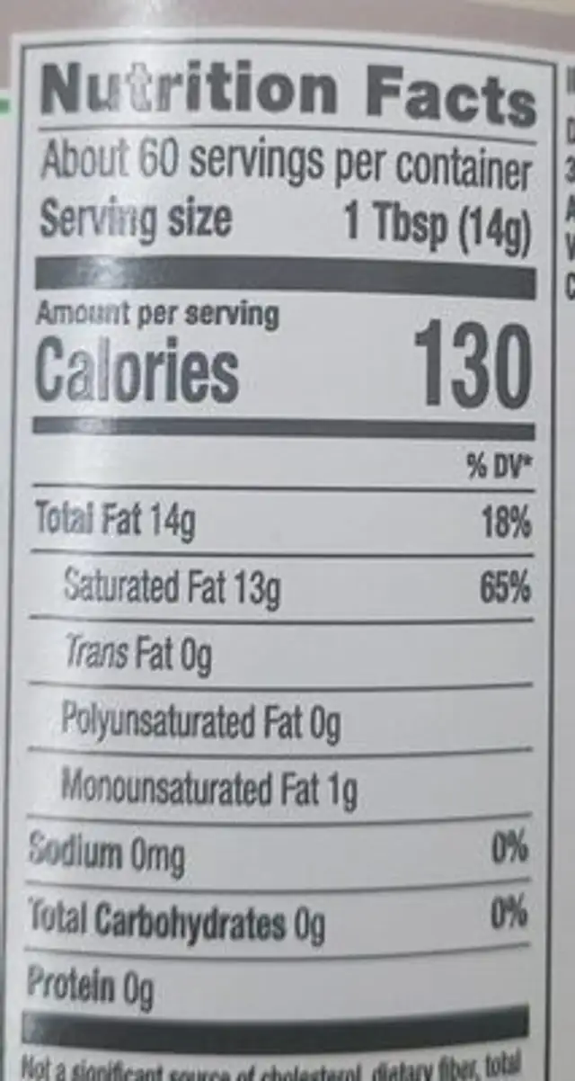 coconut oil nutrition facts table