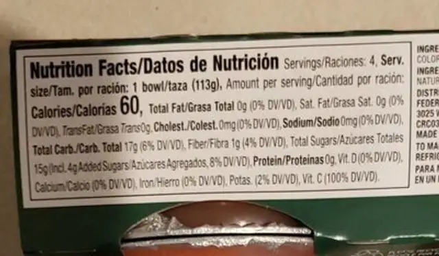 Strawberry flavored applesauce nutrition facts table