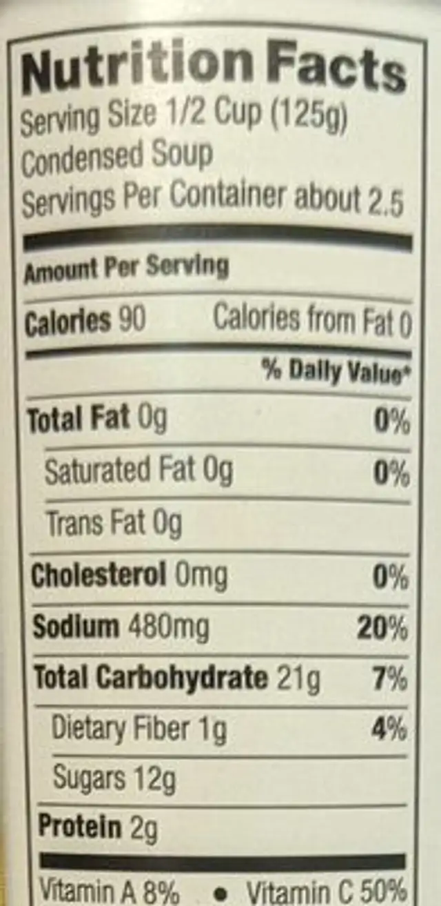 Tomato soup nutrition facts table