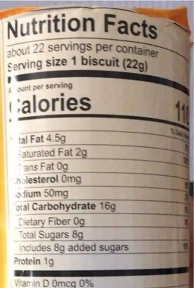 Fourre Lemon nutrition facts table