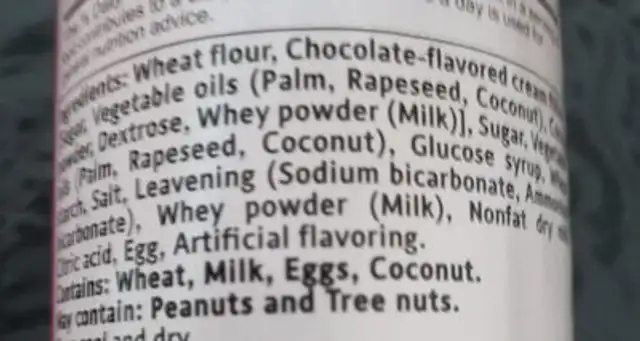 Fourre choco ingredients label