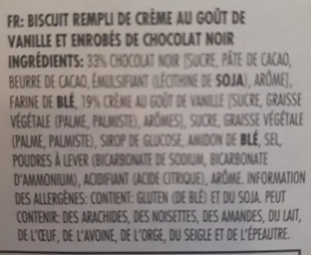 Dame Blanche 6 Vanilla Cream ingredients label