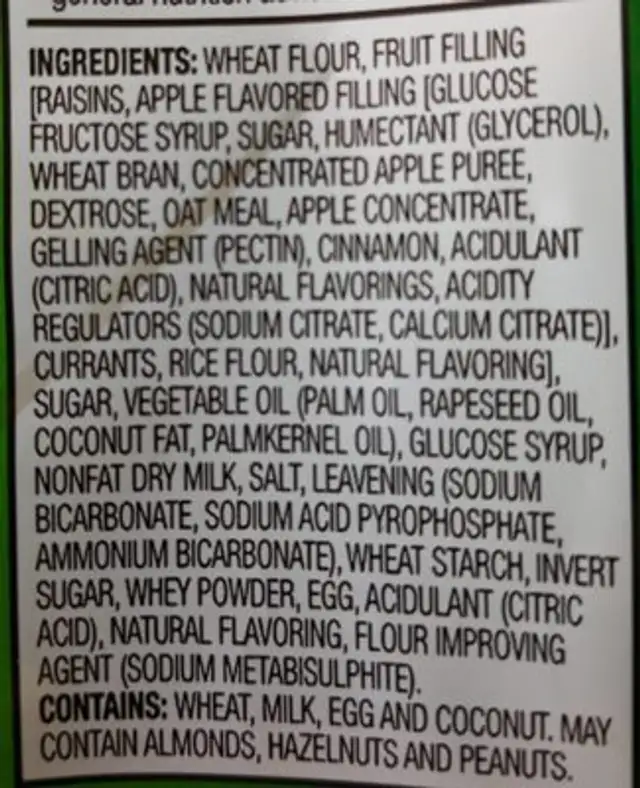 Fruit filles biscuits raisin&apple ingredients label