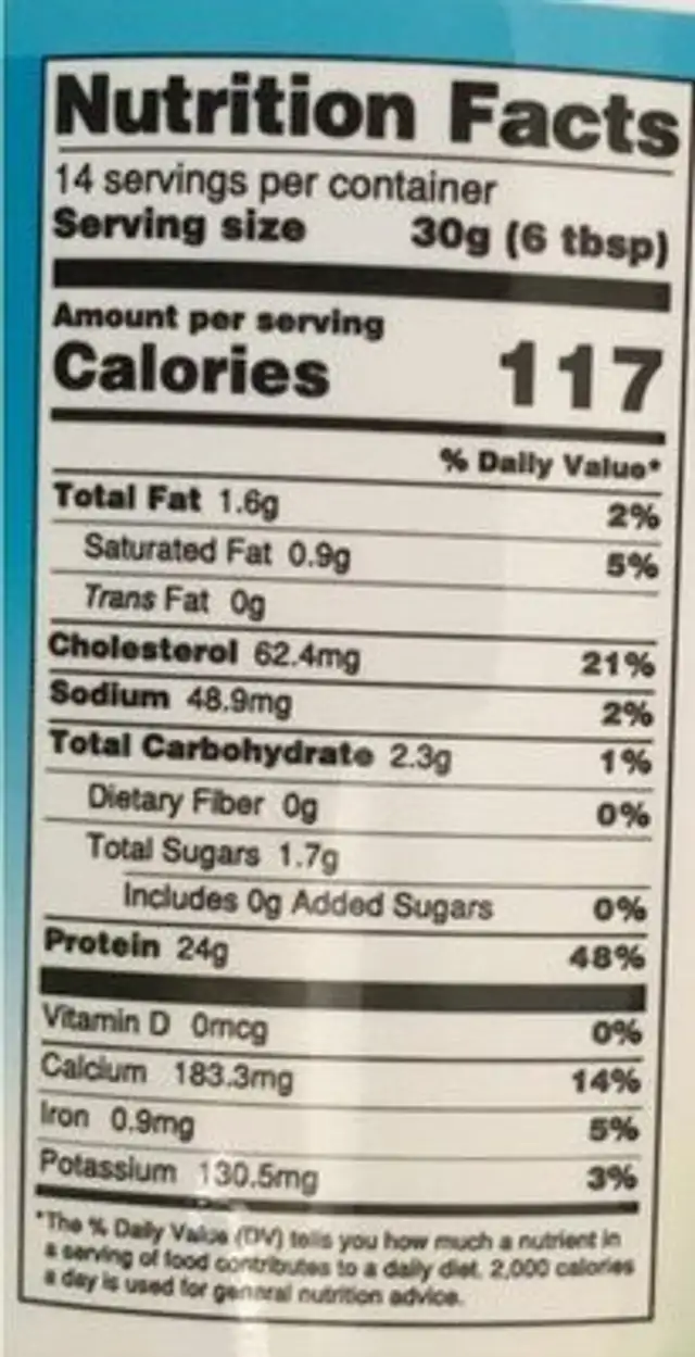 Organic Whey Protein nutrition facts table