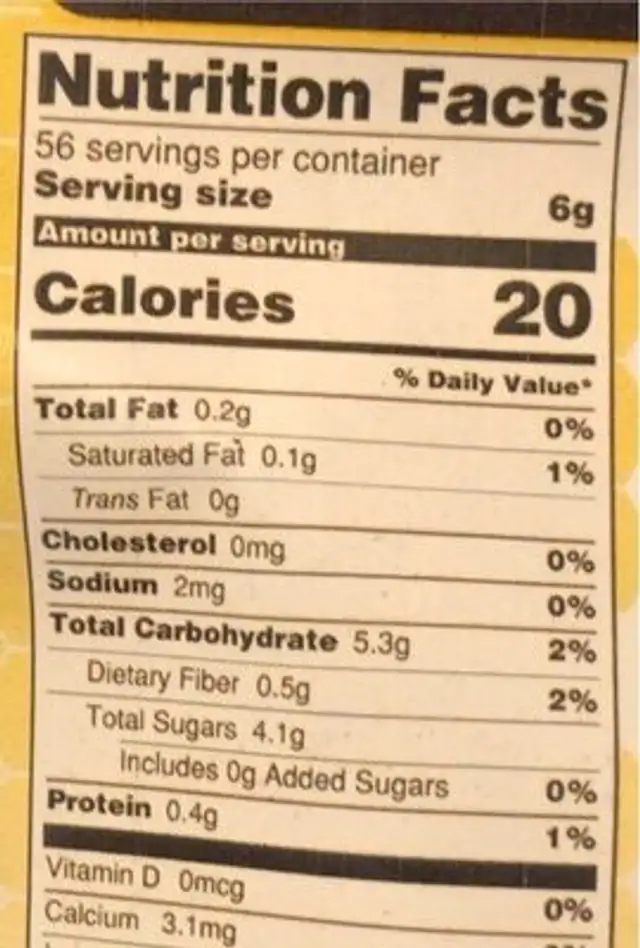 Organic cocoa energize nutrition facts table