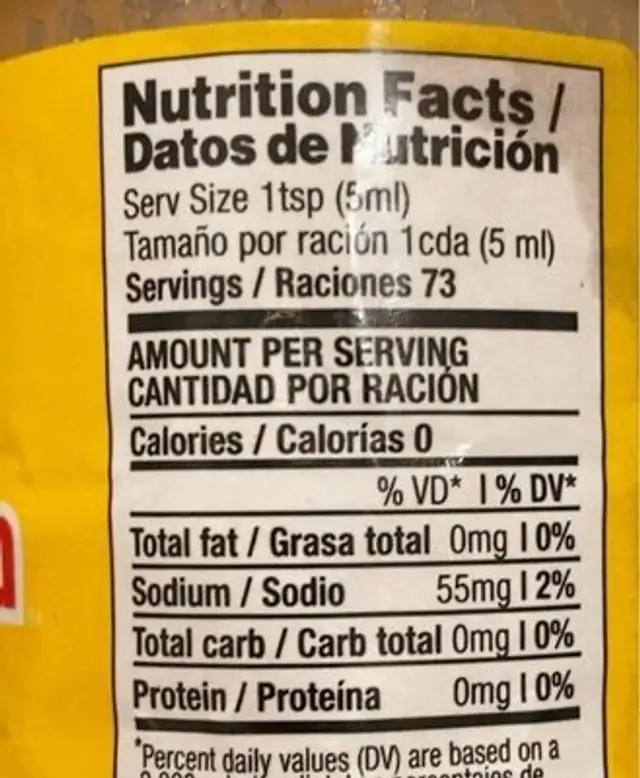 Guacamaya hot sauce nutrition facts table