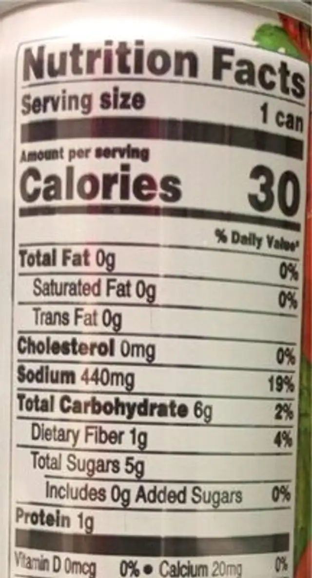 Spicy Hot vegetable juice nutrition facts table