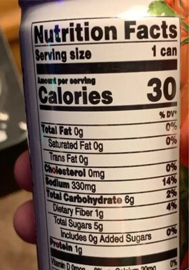 Original V8 nutrition facts table