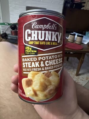 Baked potato with steak & cheese soup