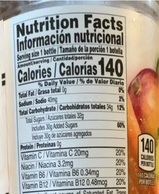 Splash tropical blend nutrition facts table