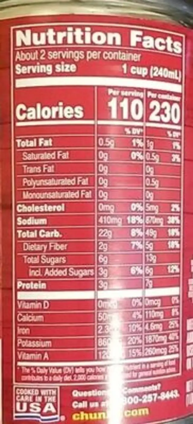 Chunky savory vegetable soup nutrition facts table