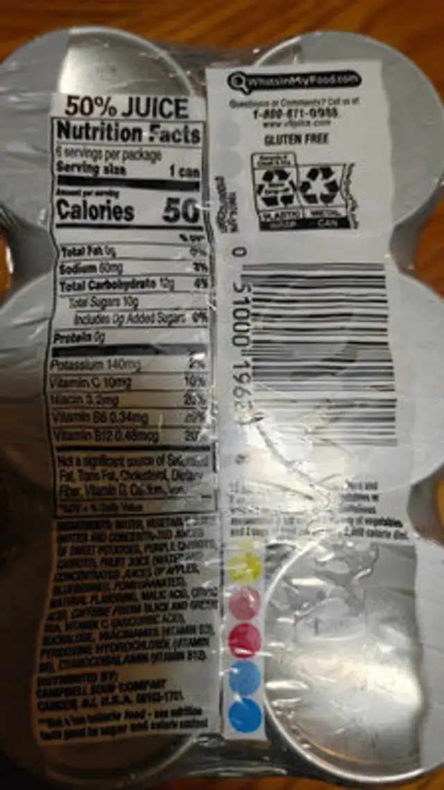 V v-fusion +energy pomegranate blueberry vegetable ingredients label