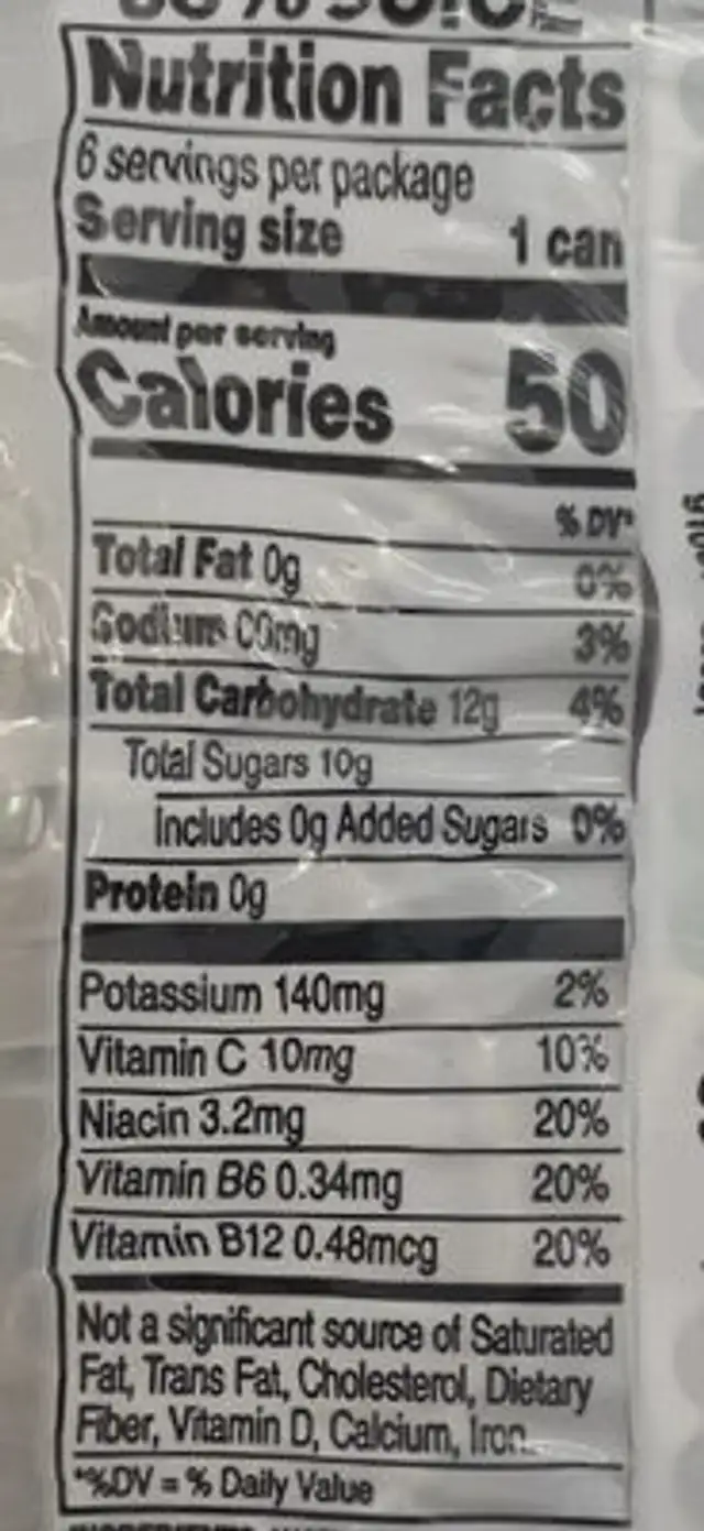 V v-fusion +energy pomegranate blueberry vegetable nutrition facts table