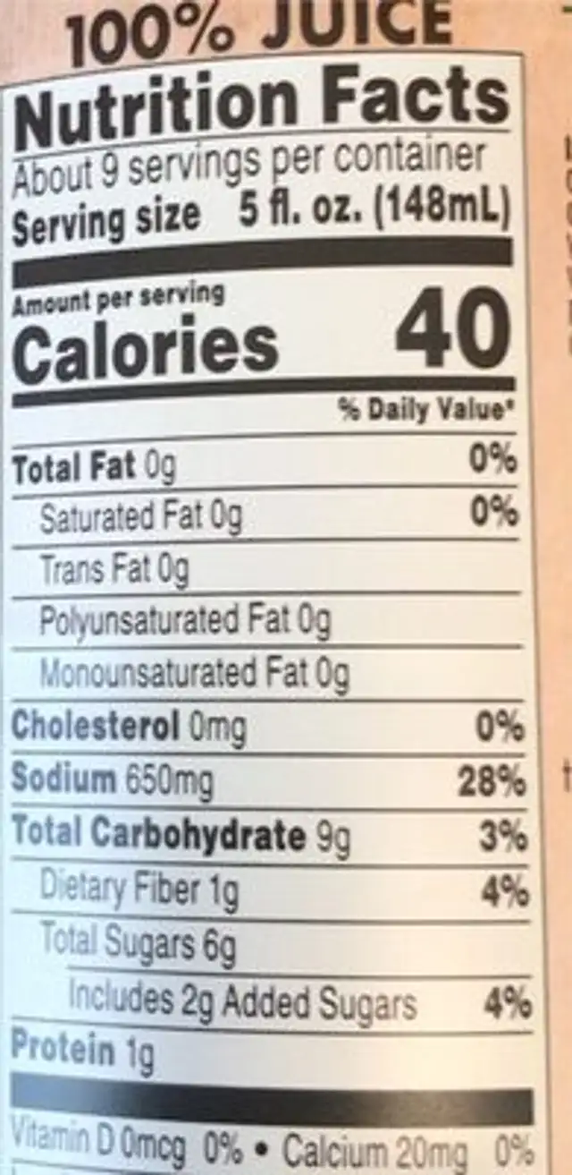 Bloody mary mix nutrition facts table