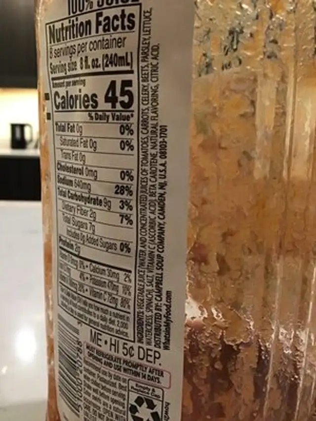 V spicy hot vegetable juice ingredients label
