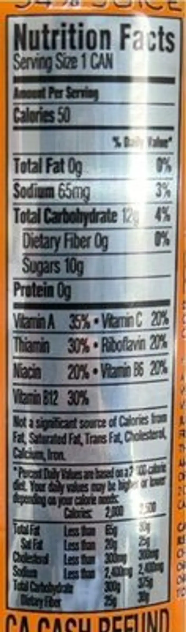 +Energy Orange Pineapple nutrition facts table