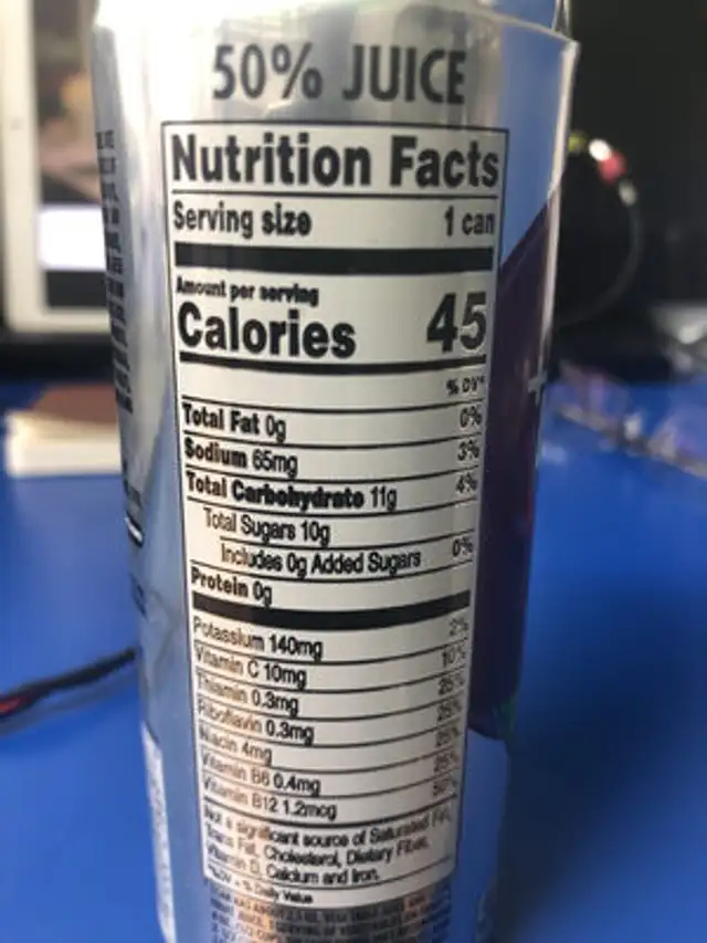 V8 Energy Black Cherry nutrition facts table