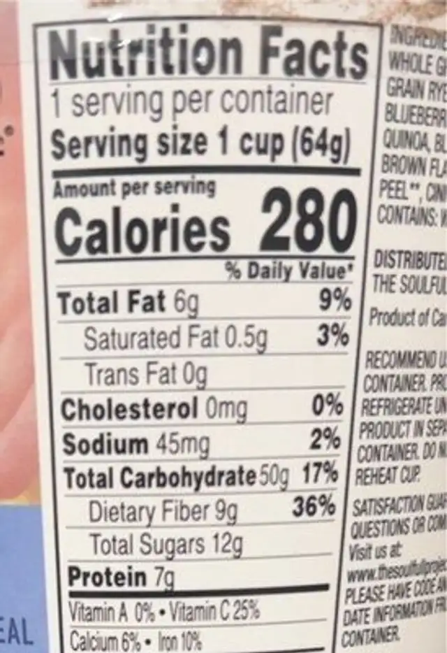 The soulfull project multigrain hot cereal nutrition facts table