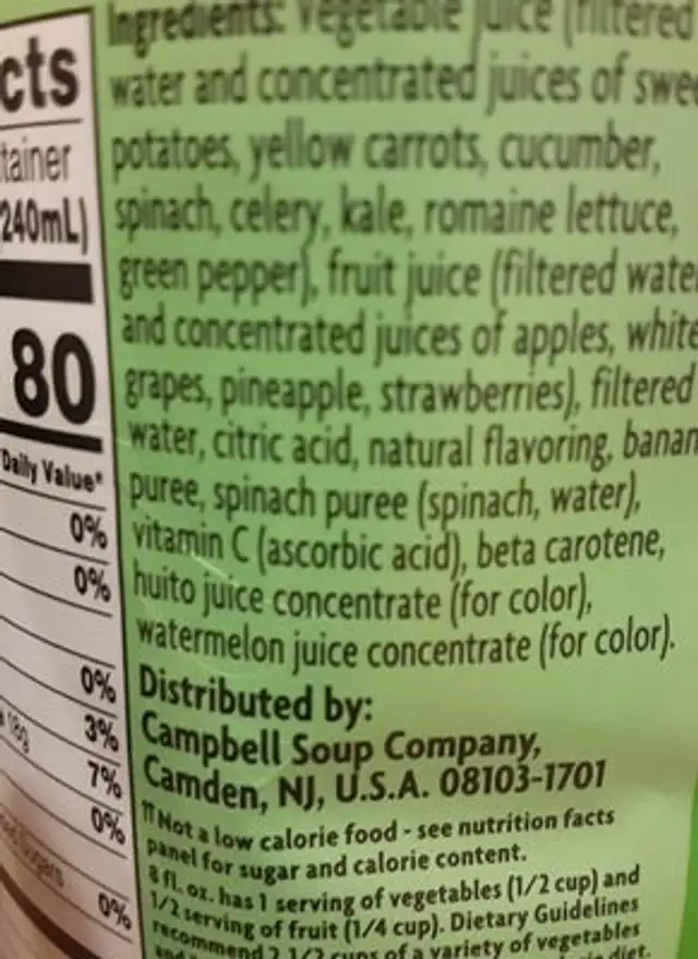 Sweet greens ingredients label