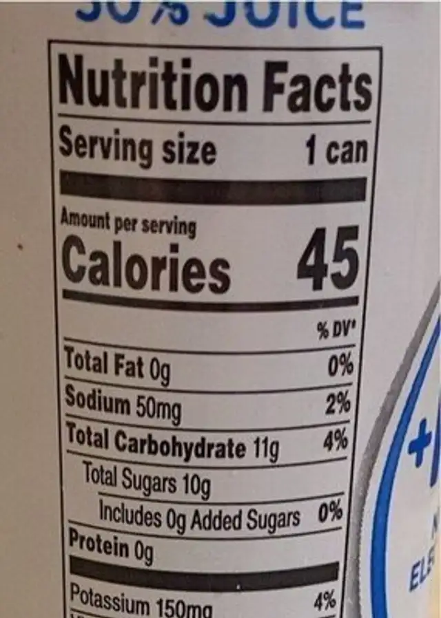 V8 +HYDRATE nutrition facts table