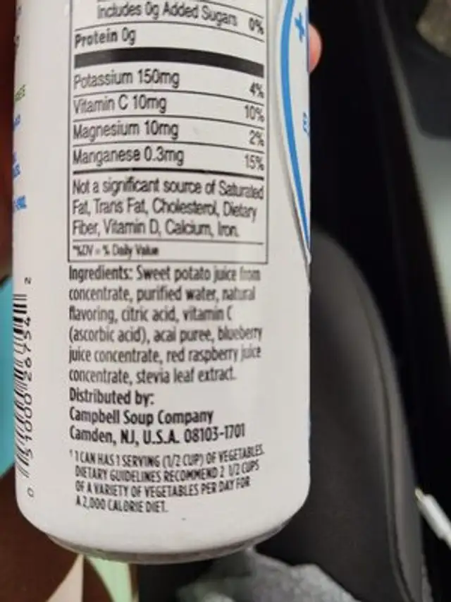 Blueberry Acai Plant-Based Hydrating Beverage ingredients label