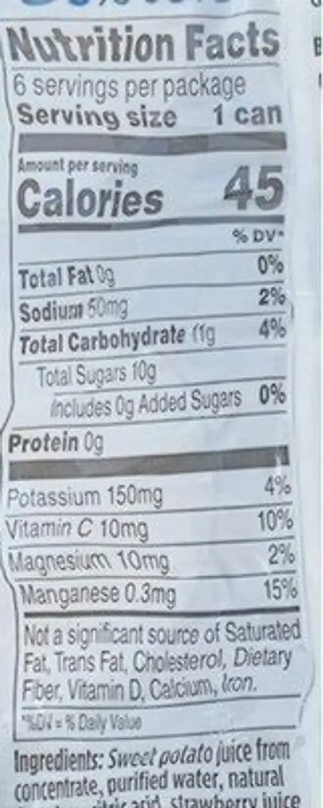 Hydrate plantbased hydrating beverage nutrition facts table