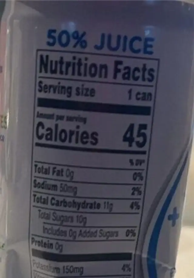 V8 Hydrate Tangerine Lime nutrition facts table