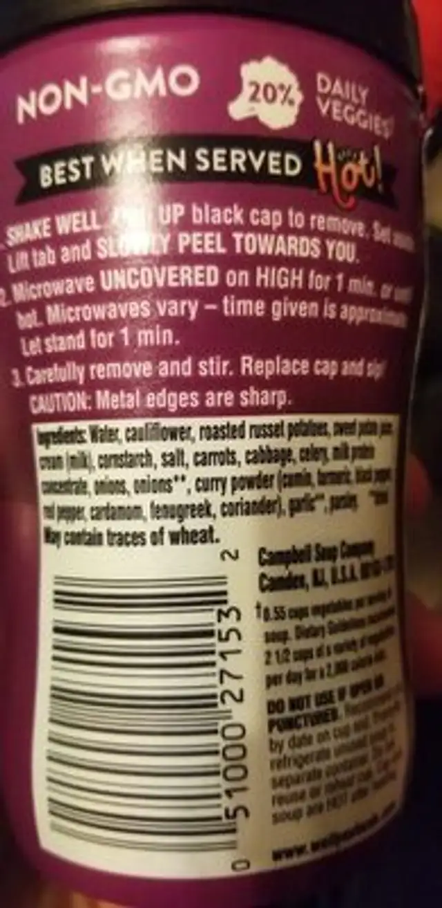 Well yes! cauliflower & roasted potato sipping soup ingredients label