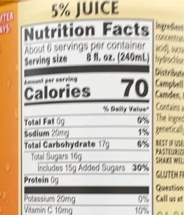 Tropical blend nutrition facts table