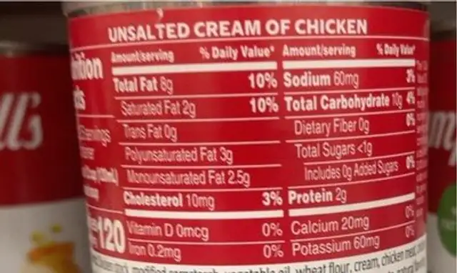 Cream of Chicken-unsalted nutrition facts table