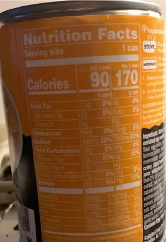 Chick’n Noodle Soup nutrition facts table
