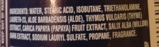 barbasol sensitive skin ingredients label