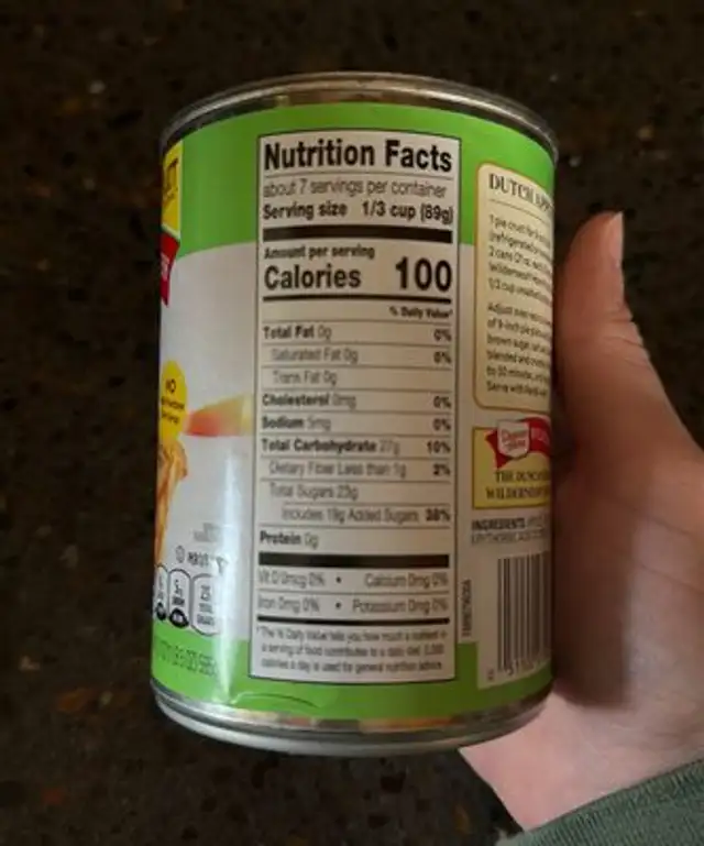 Apple pie filling & topping nutrition facts table