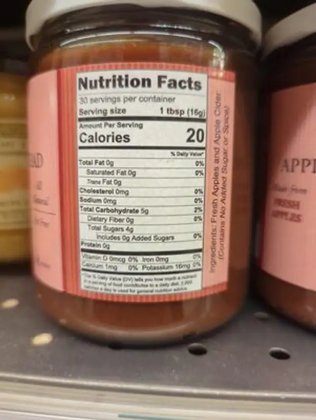 Apple butter spread ingredients label