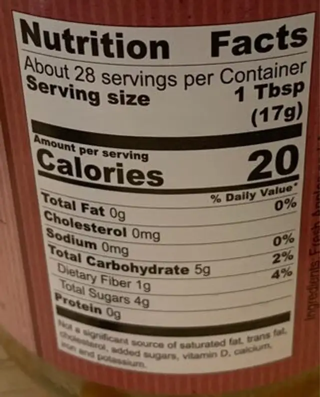 Apple butter spread nutrition facts table