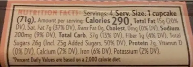 Vegan Neapolitan handcrafted cupcakes nutrition facts table