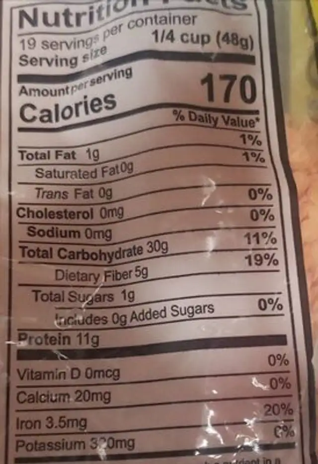 Dal masoor nutrition facts table