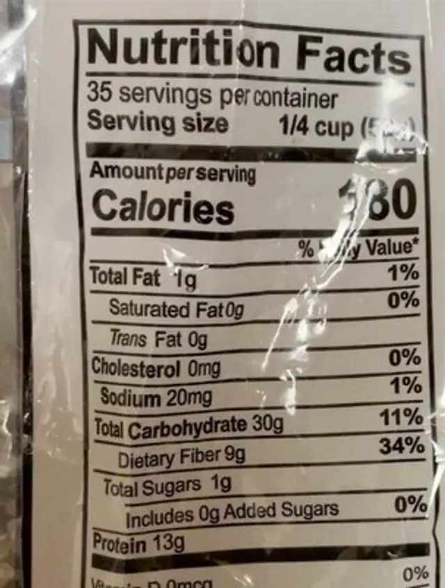 Urad split split matpe beans nutrition facts table