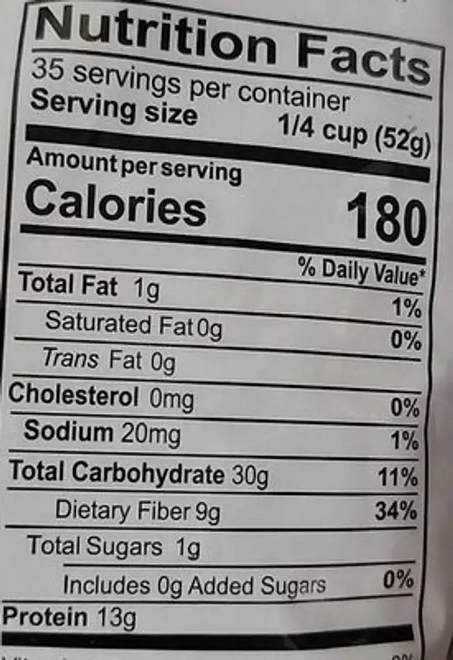 Urad whole black matpe bean nutrition facts table