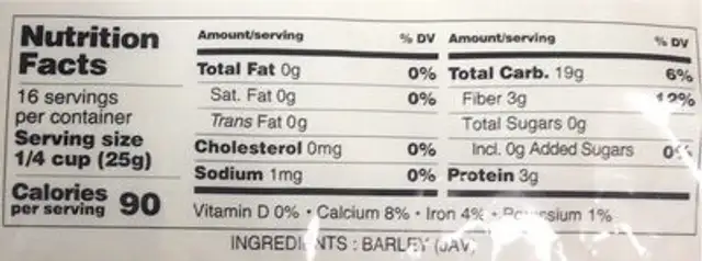 Barley Flour (Jav Powder) nutrition facts table