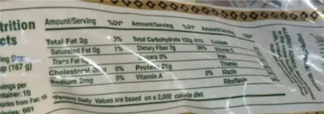 Swad semolina nutrition facts table
