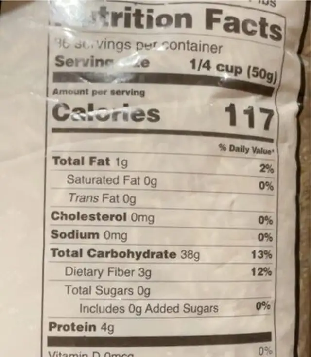 Brown Basmati Rice nutrition facts table