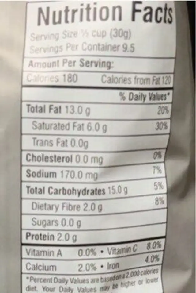 Pepper banana chips nutrition facts table