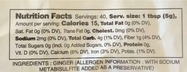 Ginger Powder nutrition facts table