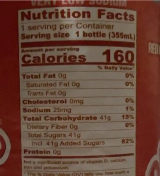 Postobon nutrition facts table