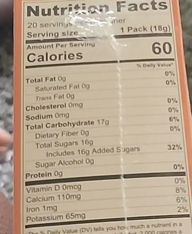 Soon nutrition facts table