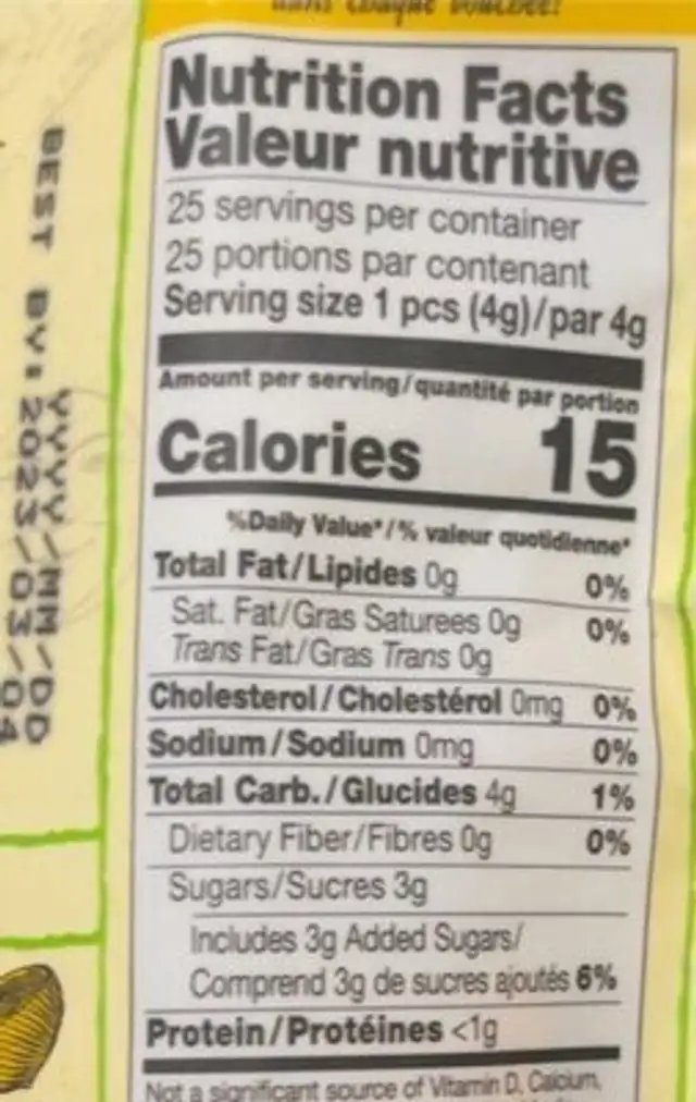 Chimes Ginger Chews nutrition facts table
