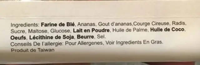 Gateau Ananas Roxy ingredients label